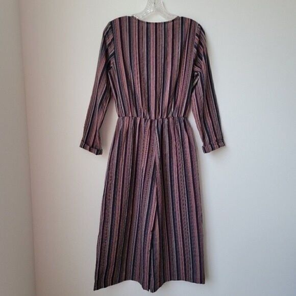 Nwt UNIVERSAL THREAD Striped Maroon Blue Long Sleeve Tie Front Jumpsuit XS - Picture 4 of 14